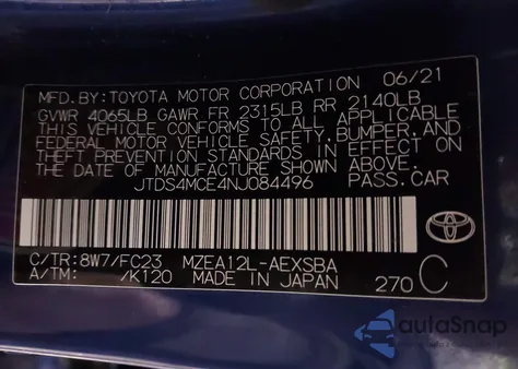 2022 Toyota Corolla Se from USA, damaged, VIN JTDS4MCE4NJ084496